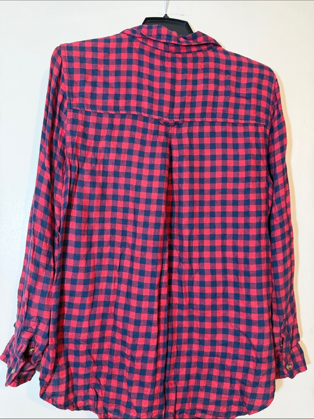 American Eagle Outfitters Red and Navy Plaid Boyfriend Shirt - Picture 3 of 3